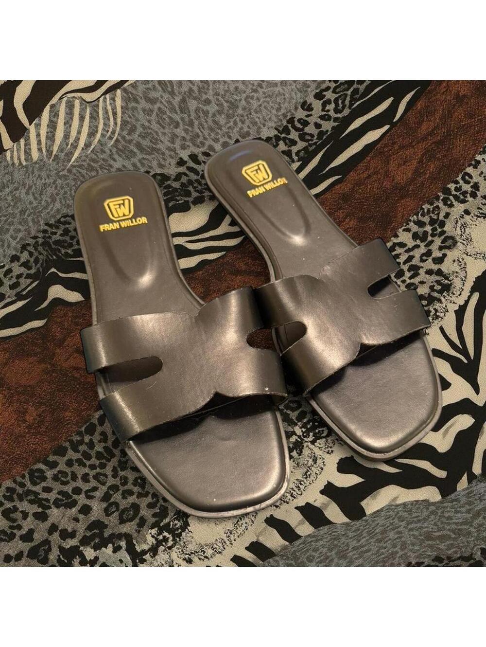 Fran Willor black faux leather sandals